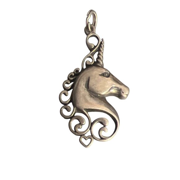 Vintage Sterling Silver Unicorn Head Pendant Charm Openwork Estate 2.2g 1.25" - Picture 1 of 6